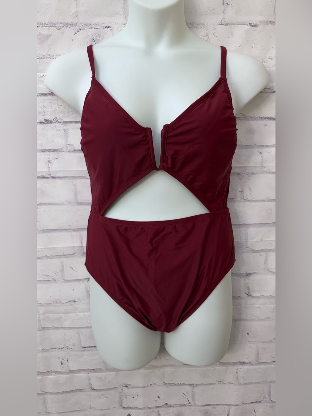 Shade & Shore XL Maroon One Piece Swimsuit With Cut Outs Low Coverage Sexy